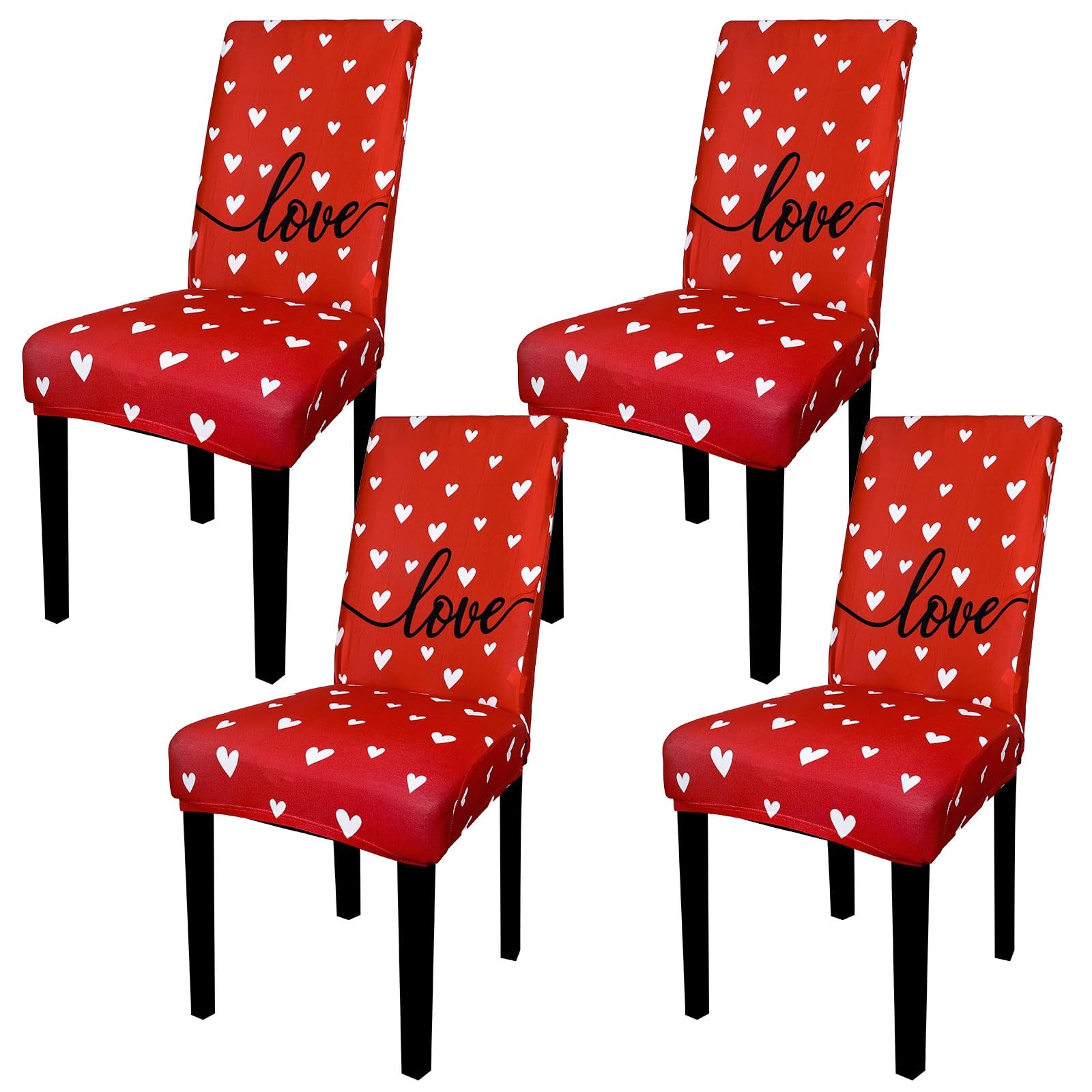 4Pcs Valentine's Day Chair Covers Sweet Love Heart Dining Chair Slipcovers Red