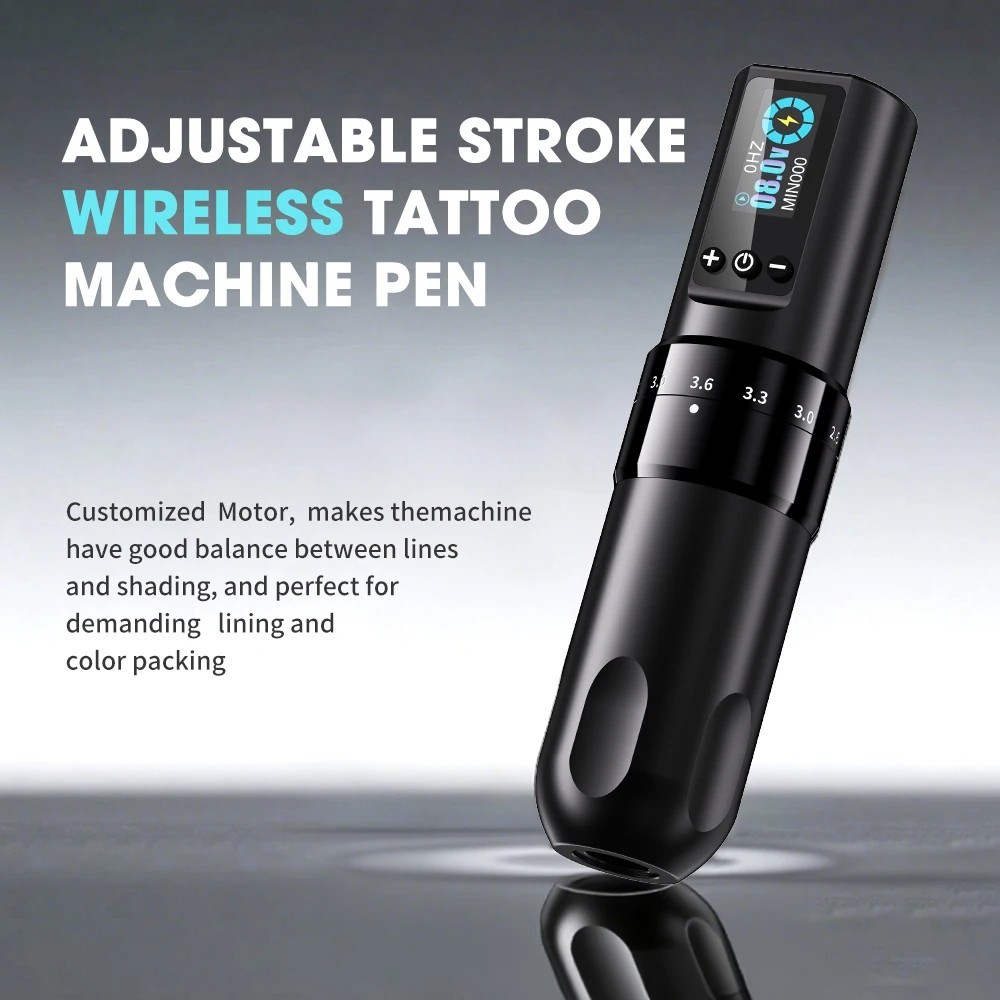 Ultra Tattoo Machine Wireless Tattoo Pen Adjustable Strokes 2.2-4.2mm 1600mAh