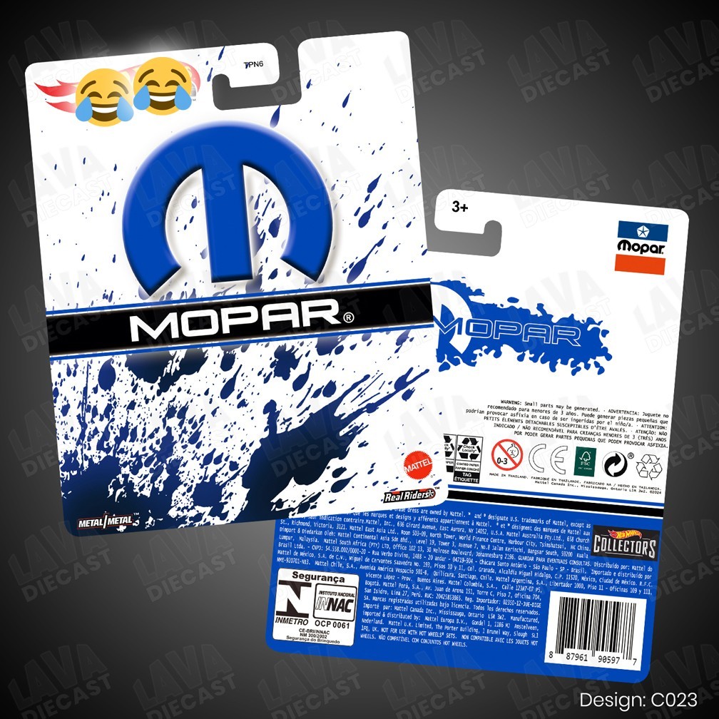 MOPAR Dodge Charger Challenger Hellcat Custom Card for Hot Wheels DIECAST DECAL