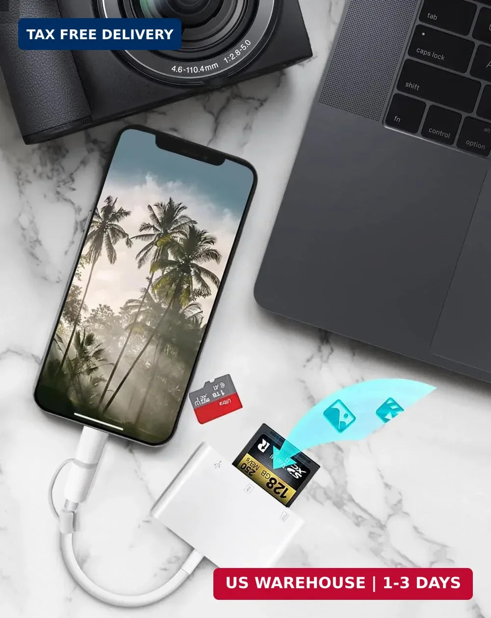 Apple MFi Certified SD Card Reader for iPhone, USB-C & Lightning to SD TF Card U