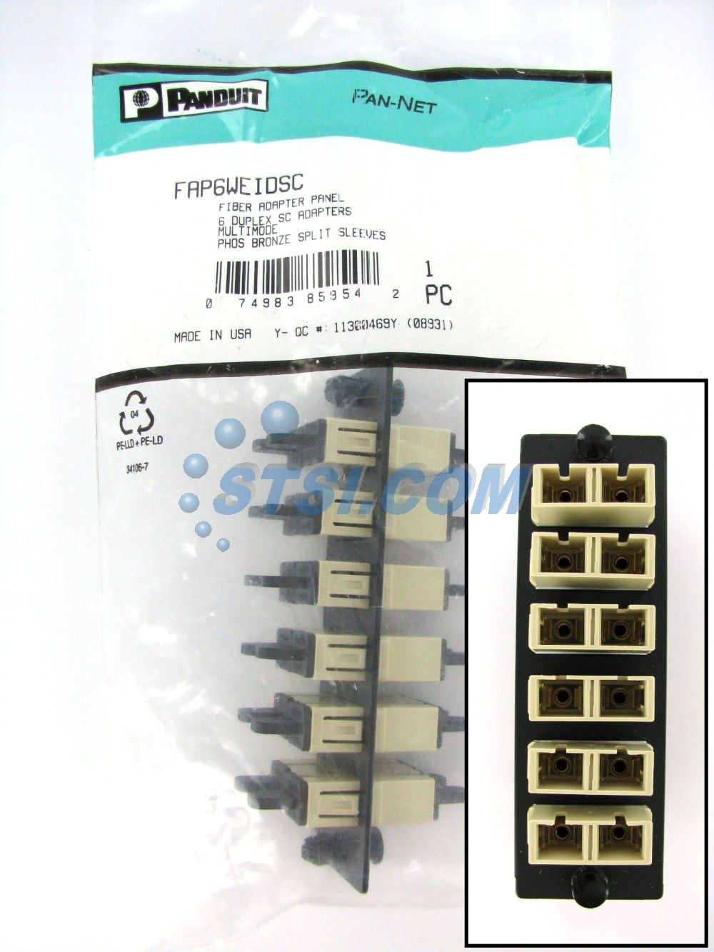 Panduit FAP6WEIDSC Fiber Panel w/6 SC Duplex Multimode 62.5 Adapters Ivory ~STSI