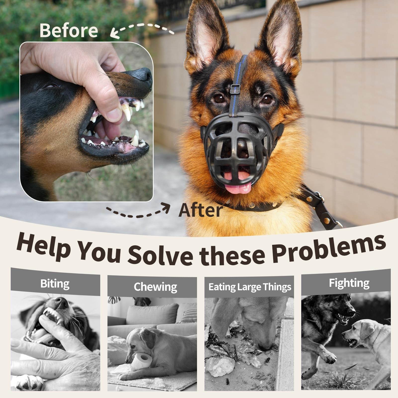 Dog Muzzle, Breathable Basket Muzzles for Small, Medium, Large and X-Large Ag...