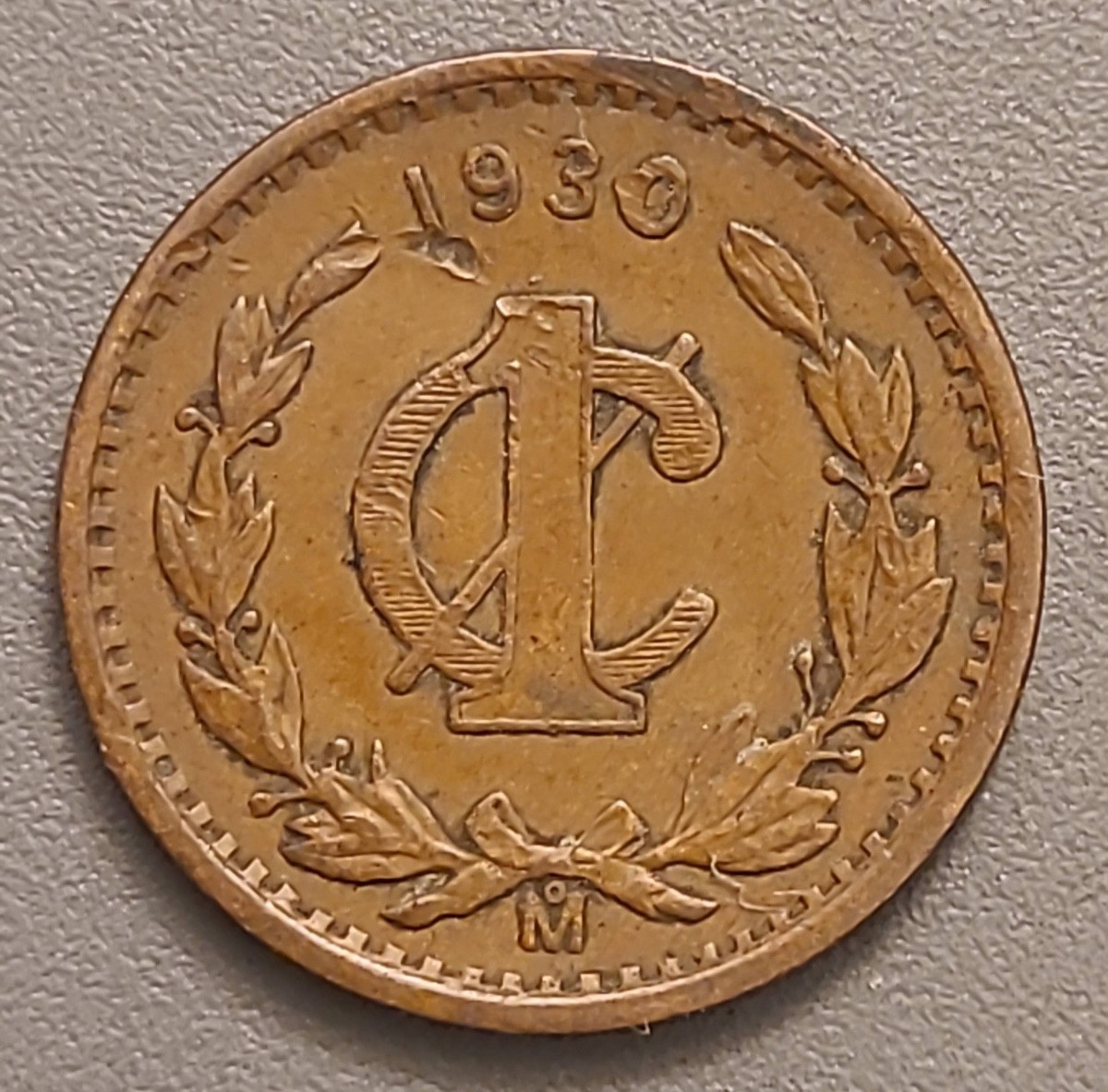 1930 Mo Mexico 1 Centavo Coin - Bronze - Mexican Golden Eagle Crest