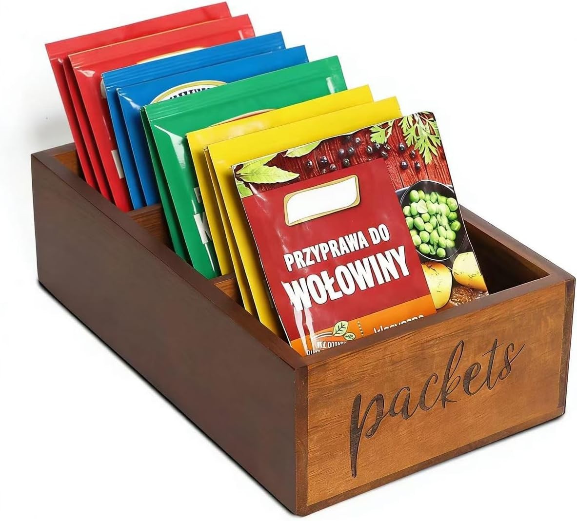 Packet Organizer, Acacia Wood Packet Storage Organizer with 3