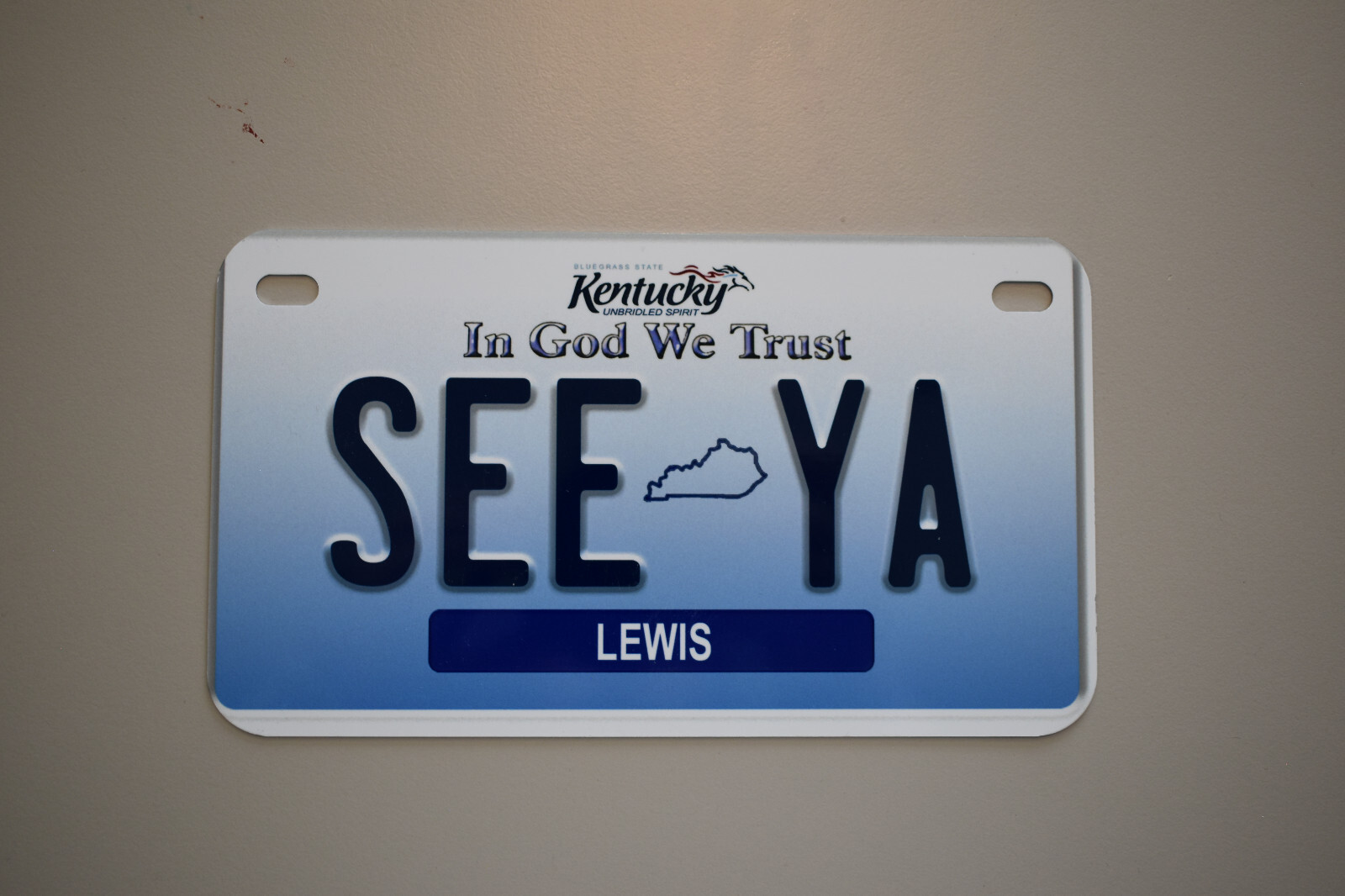 "BLEMISHED" 4x6 Motorcycle Kentucky In God We Trust "SEE YA" Prop License Plate