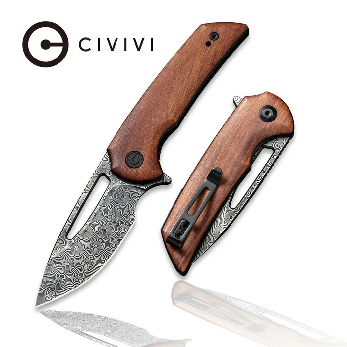 CIVIVI ODIUM FLIPPER KNIFE CUIBOURTIA WOOD DAMASCUS STEEL LINERLOCK C2010DS-1
