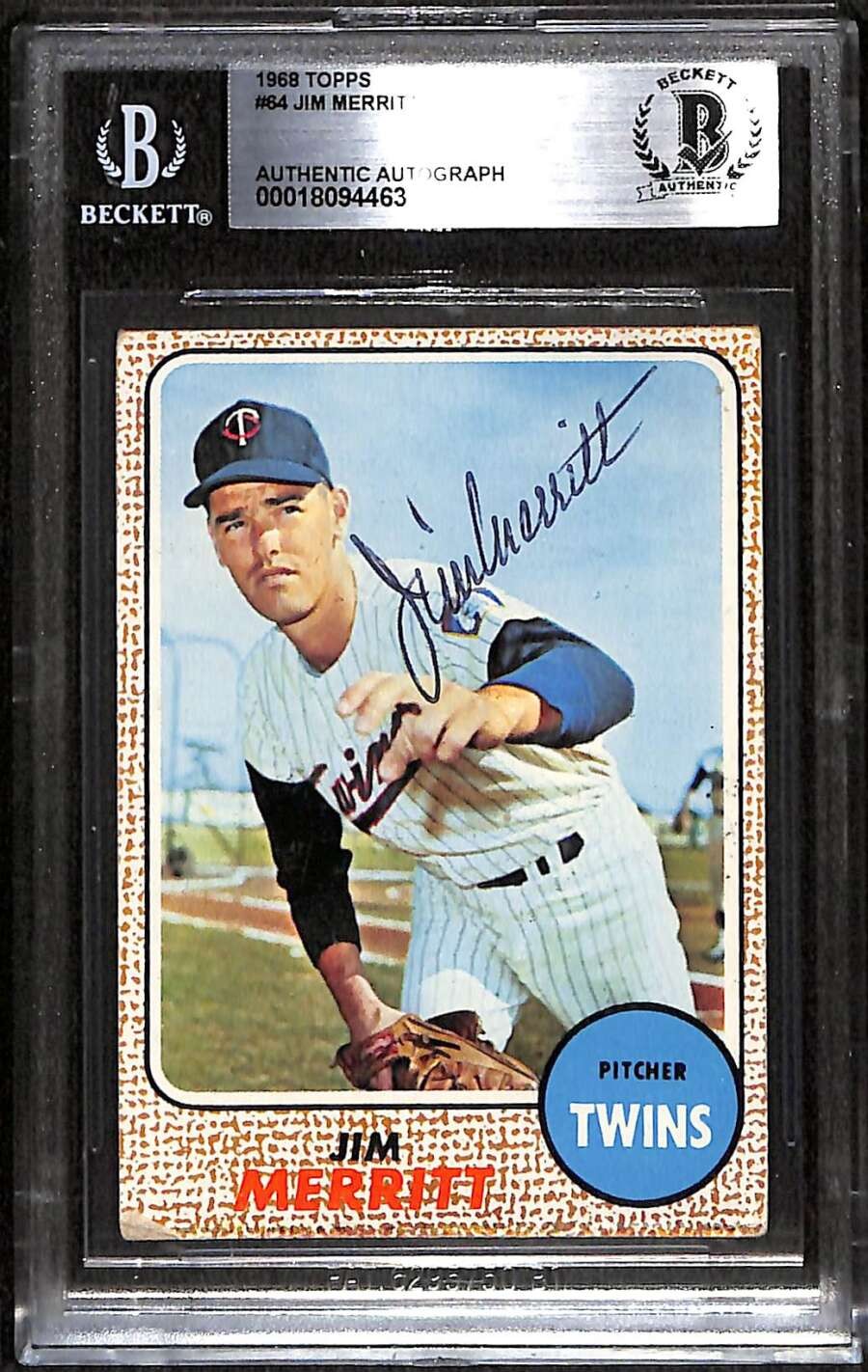 1968 Topps 64 Jim Merritt  BGS Auto Autographed BAS Authentic C100469