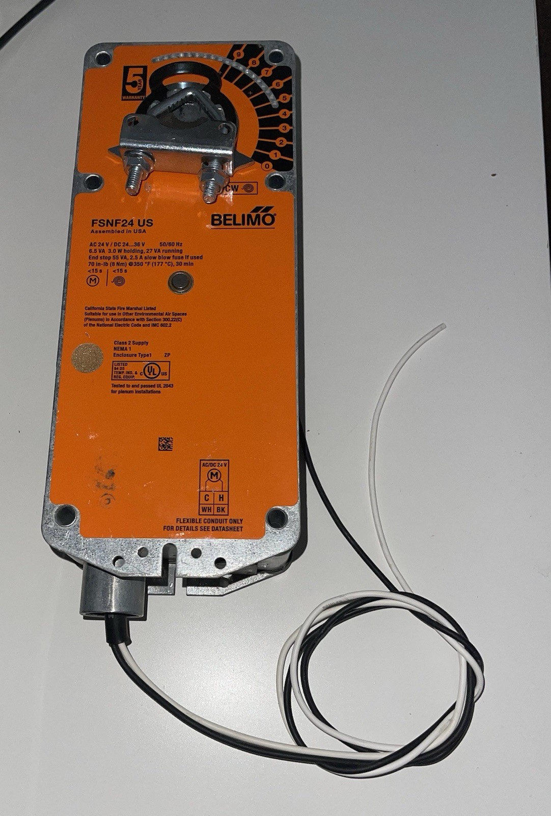 Belimo FSNF24 US, Spring Return Actuator, ON/OFF Control, 24VAC or 24-36VDC