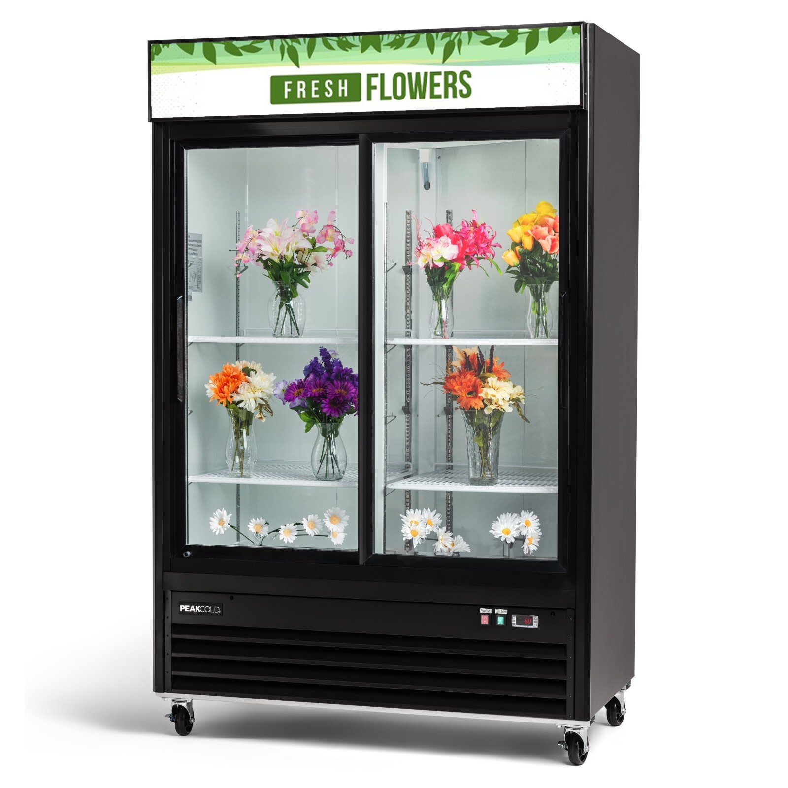 PEAKCOLD Sliding Glass Two Door FLOWER Display Cooler; 45 Cubic Ft.