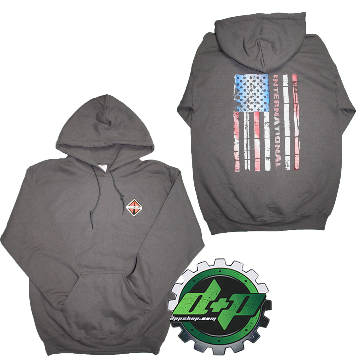 International GRAY Sweatshirt sweat shirt Hoodie truck diesel american Flag SM