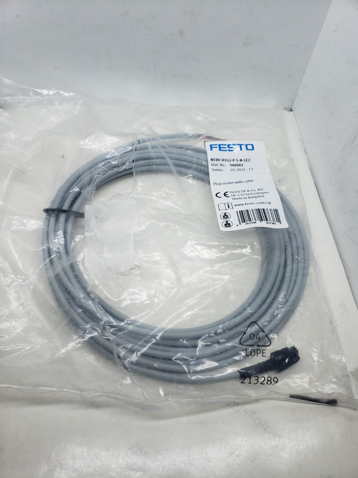 FESTO NEBV-H1G2-P-5-N-LE2 PLUG SOCKET WITH CABLE, NIB