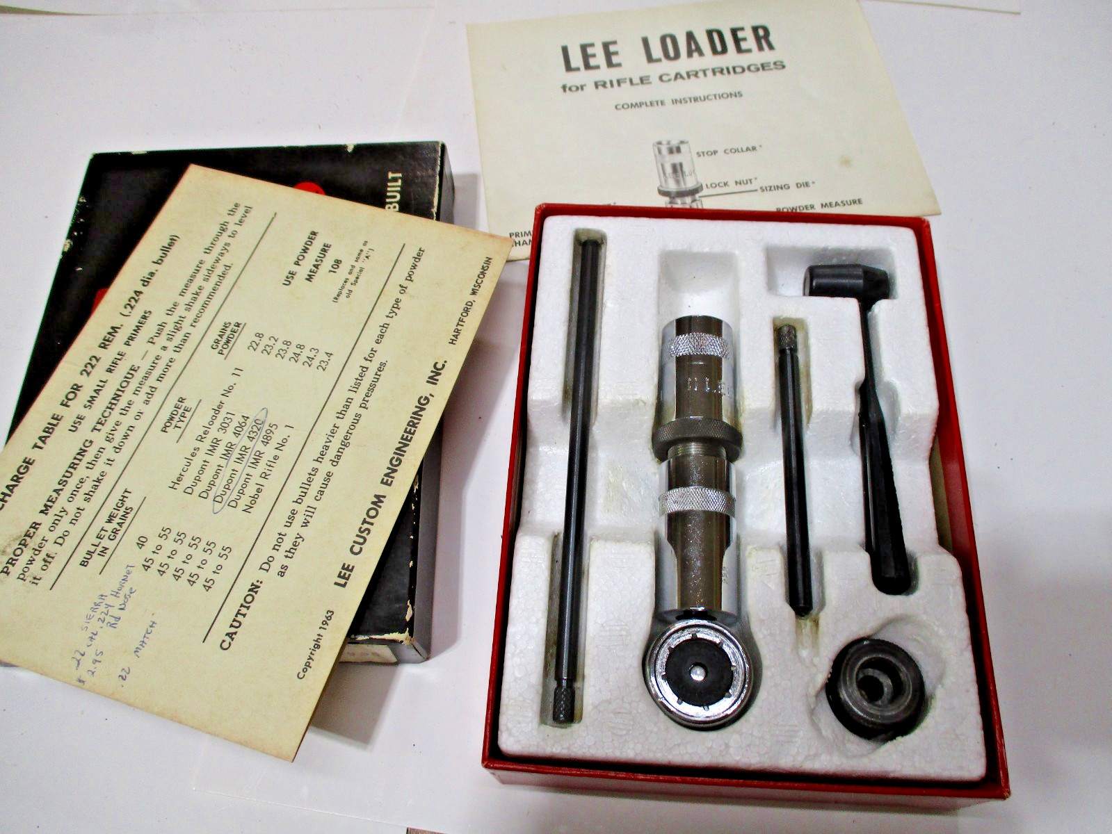 Lee Loader 222 Remington Complete Reloading Kit, Nice Vintage Kit