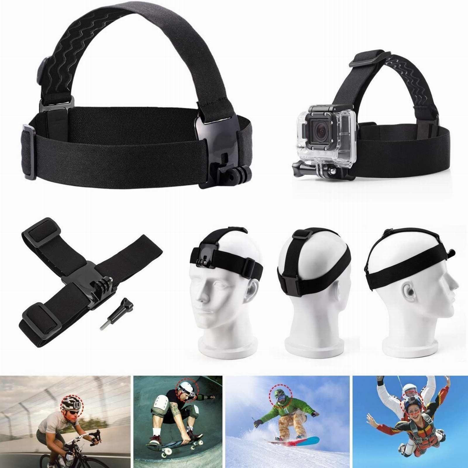 3 in 1 Action Camera Accessories Kit-Head Strap Mount Chest Harness Selfie stick