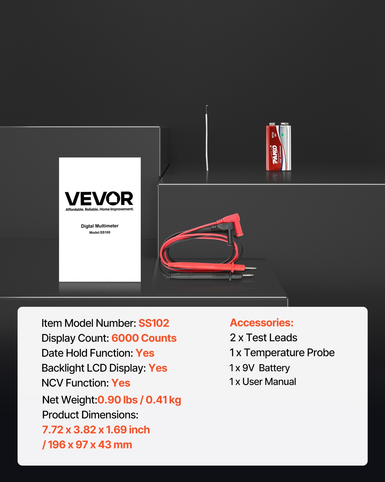 VEVOR Digital Multimeter 6000-Count TRMS Voltmeter Current Tester NCV Multimeter