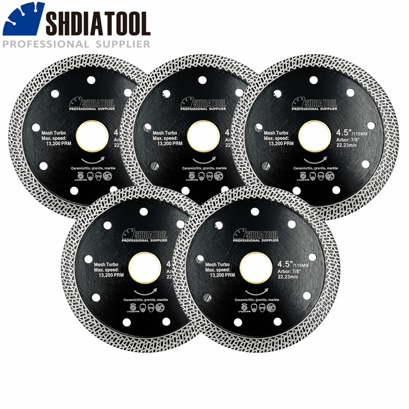5pc Diamond Mesh Turbo Angle Grinder Saw Blade for Porcelain Tile 4.5''/115mm
