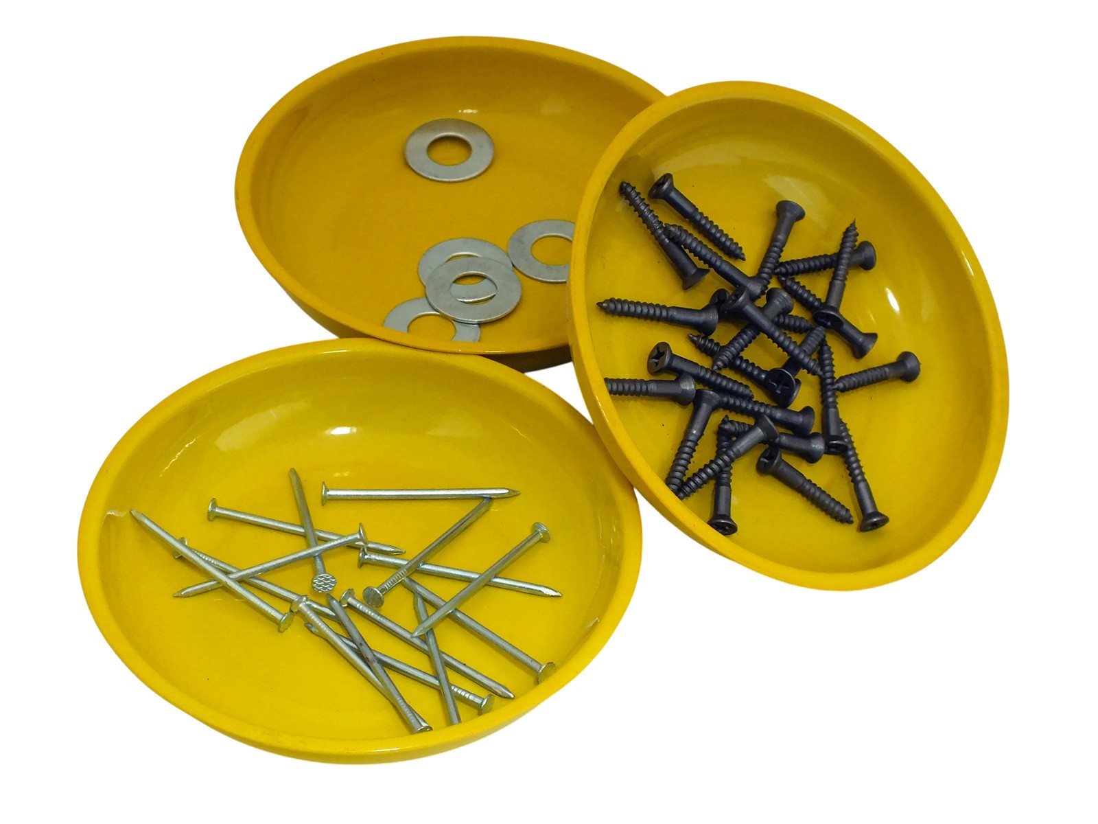 3pc Magnetic Parts Trays Hi-Vis Yellow 100mm 4" Round Dish for Nuts Bolts Screws