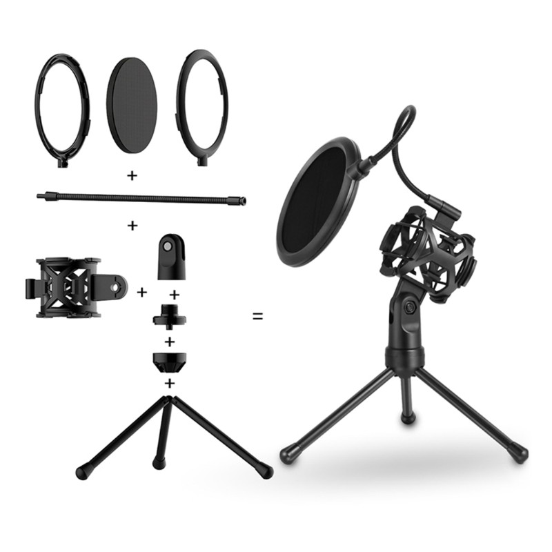 Microphone Tripod Adjustable Height Shockproof Windproof for Podcast Recording