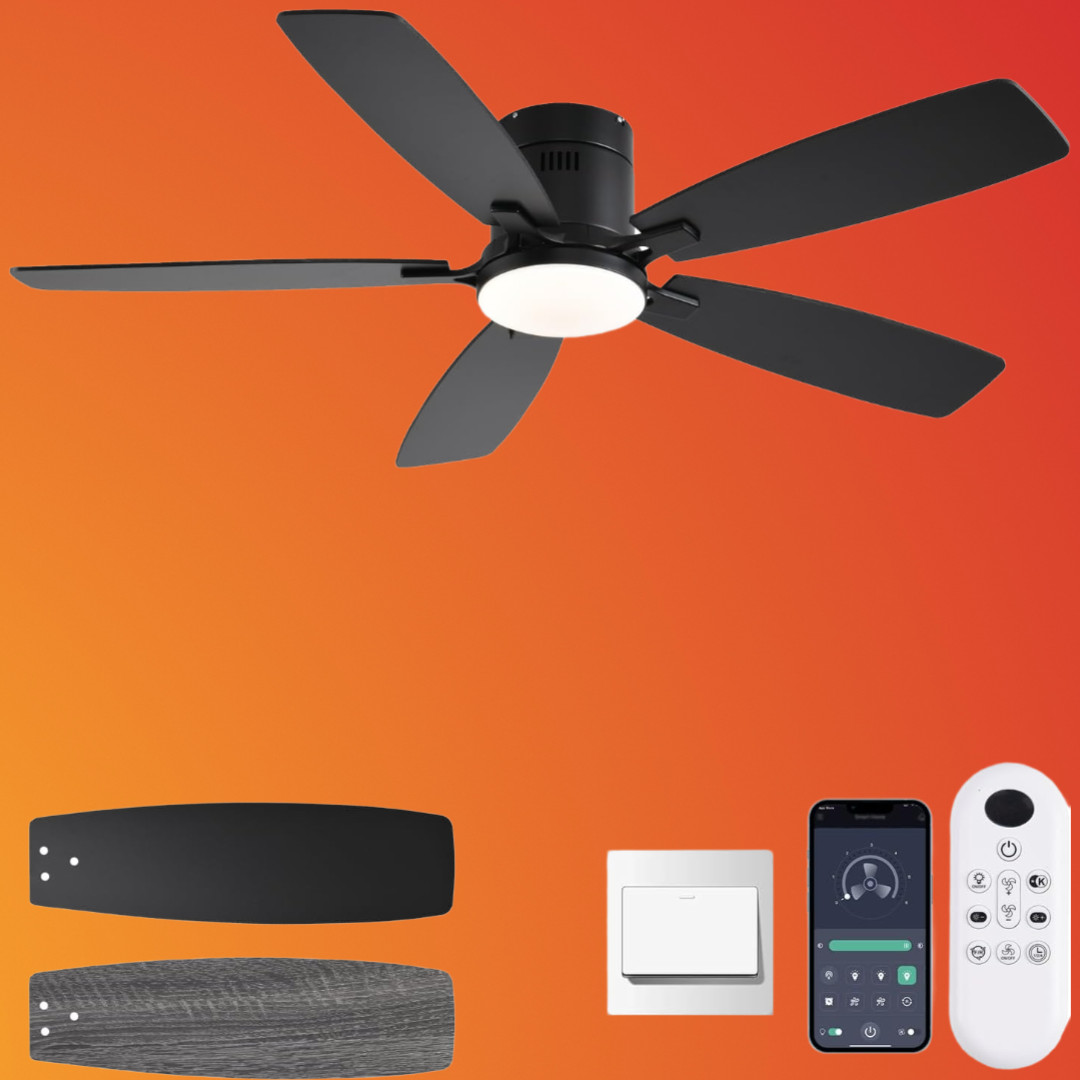 52" Ceiling Fan with Lights, Remote/APP Control, Reversible Motor, Dimmable LED