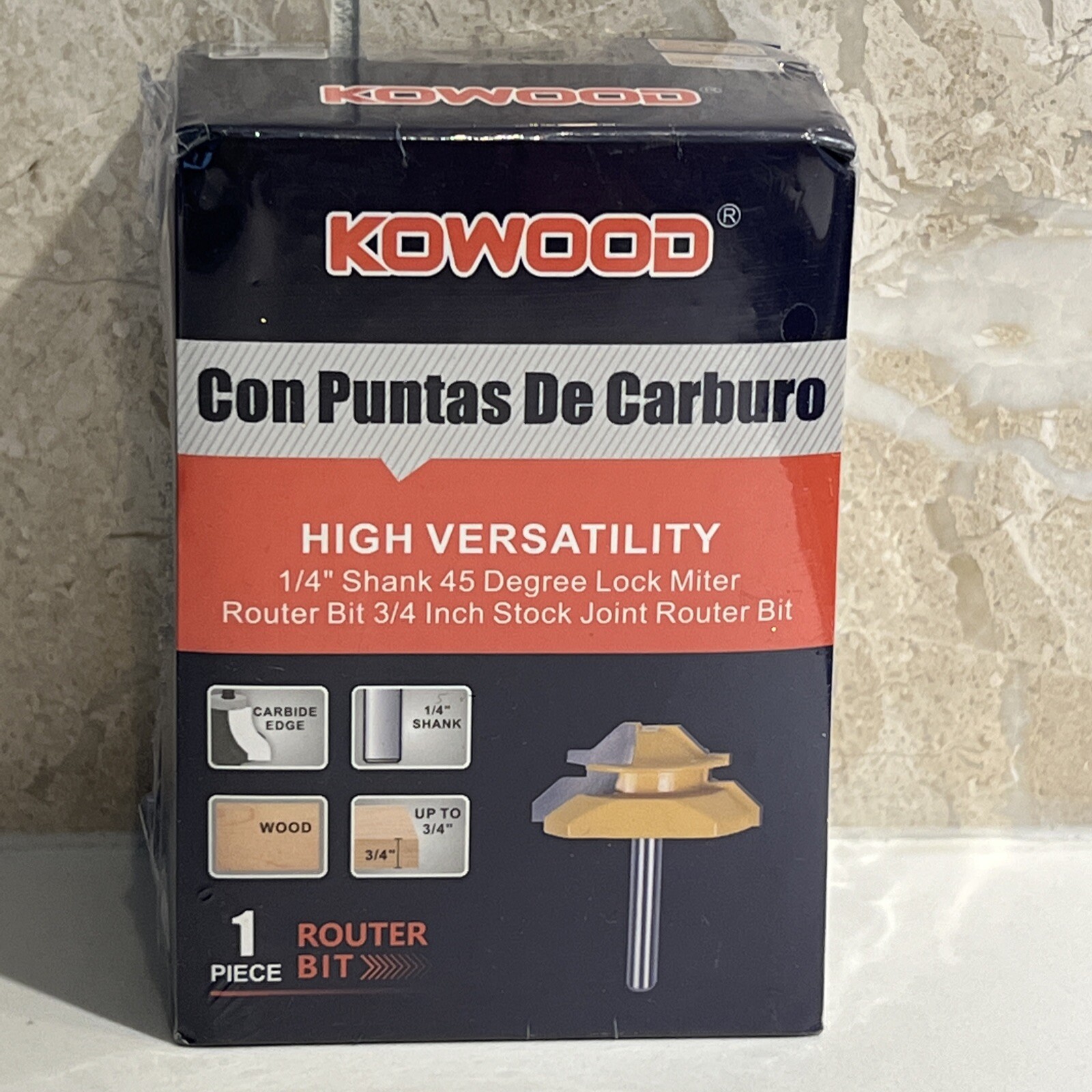 KOWOOD 1/2” Shank 45 Degree Lock Miter Router Bit 3/4” Joint Router Bit Carbide