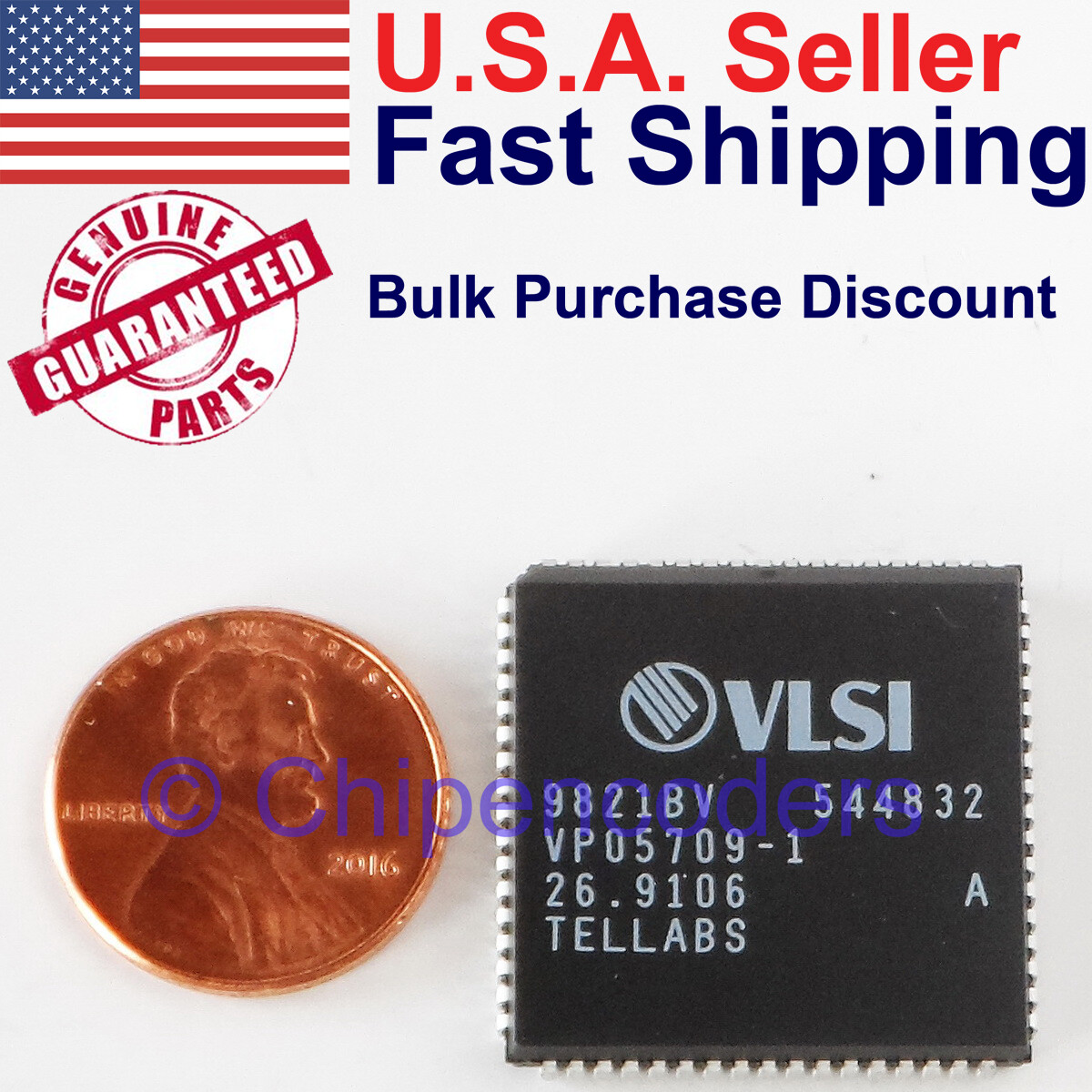 VLSI 9821BV VP05709-1 26.9106 TELLABS IC 68 pin PLCC 544832 Very Rare