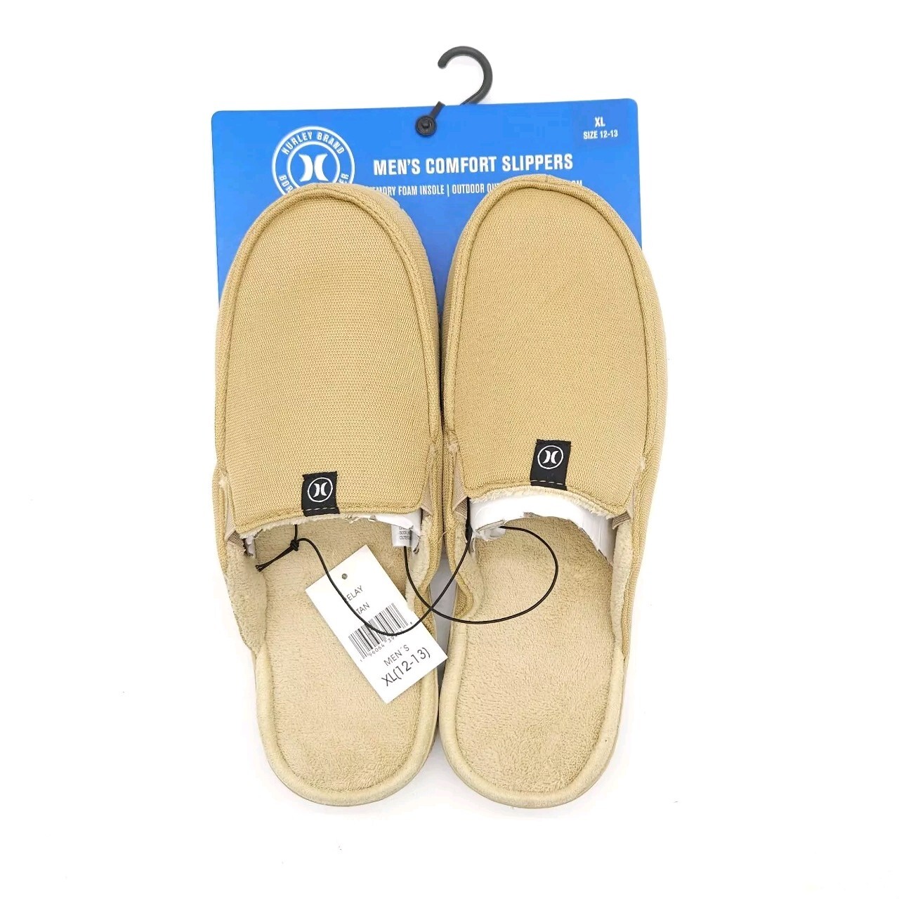 Hurley Relay (Mens Size XL 12-13) Comfort Memory Foam Tan Slip On Fur Slippers