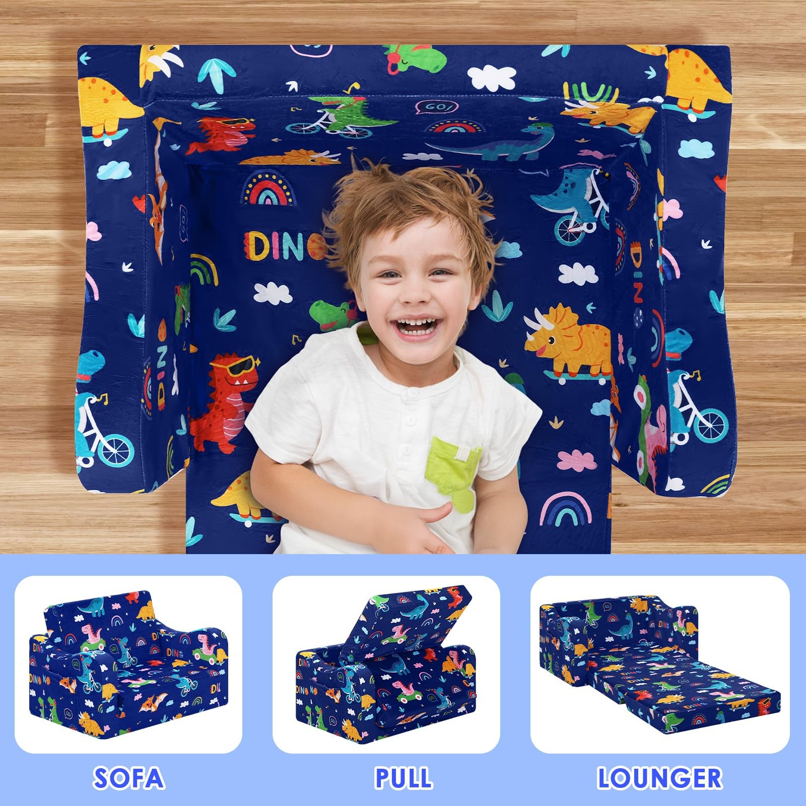 Comfy Couch, 2-in-1 Folding Sofa Bed for Boys, Convertible Sofa to Lounger Co...