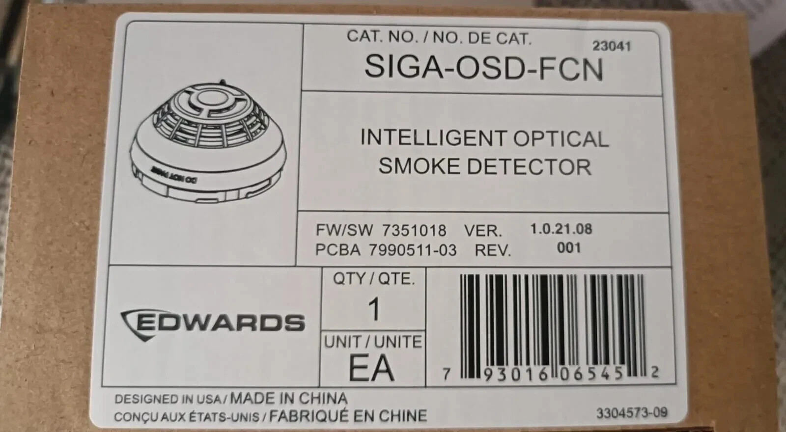 EDWARDS EST SIGA-OSD-FCN INTELLIGENT OPTICAL SMOKE DETECTOR