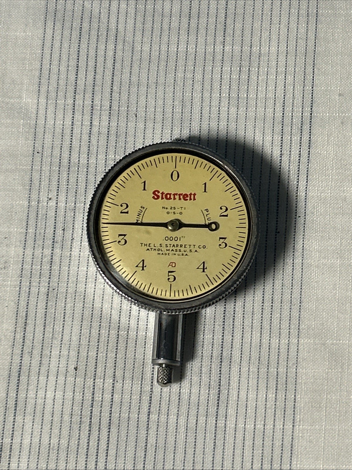 Vintage L.S. Starrett Co No. 25-TI 0-5-0 .0001" Dial Indicator Made in USA