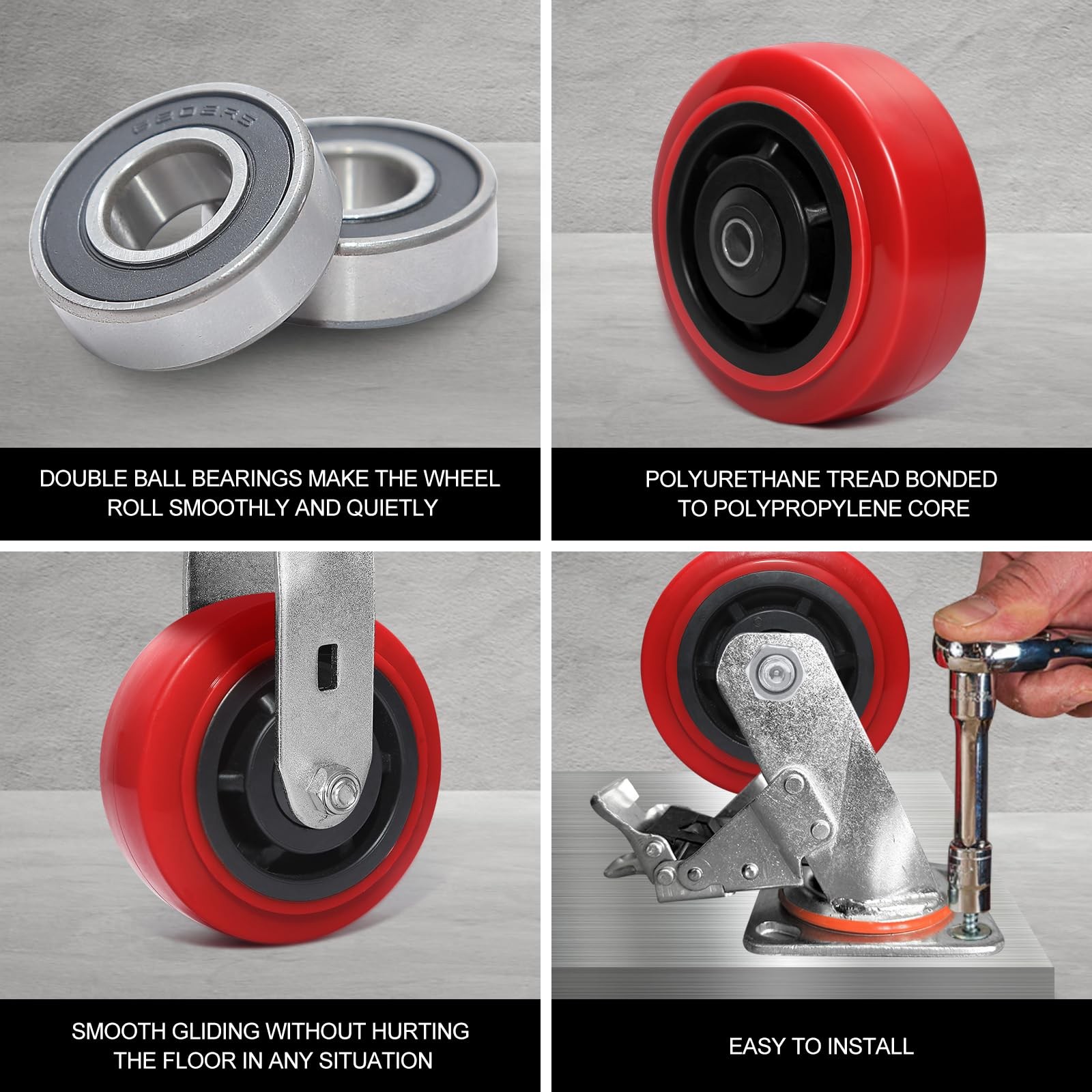 5 Inch Polyurethane Caster Wheels- Polyurethane on Polyolefin Core Wheel with...