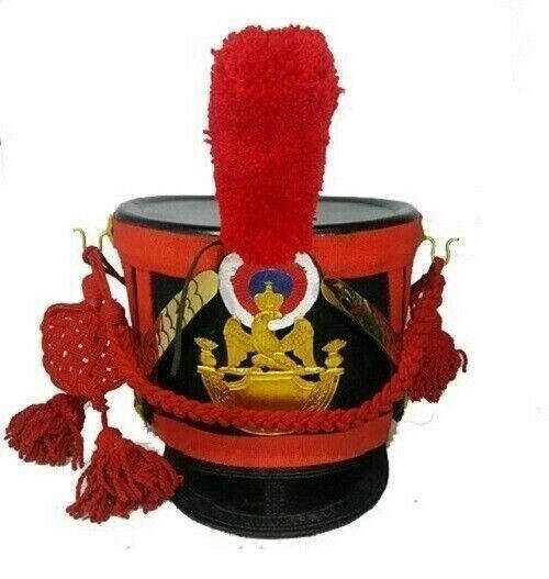 Napoleonic Shako Helmet French Military Red Plume & Cord Shako Helmet Armor