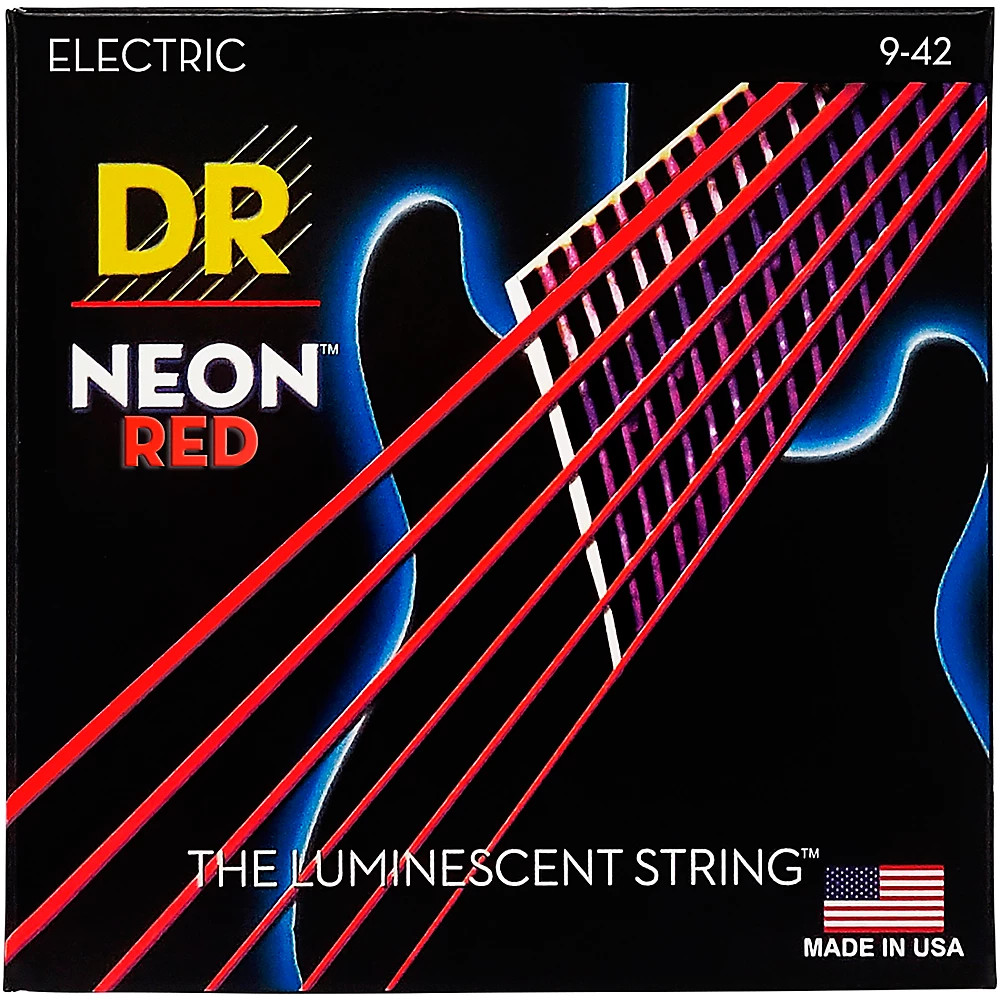 DR Strings Hi-Def NEON Red Coated Light (9-42) Electric Guitar Strings