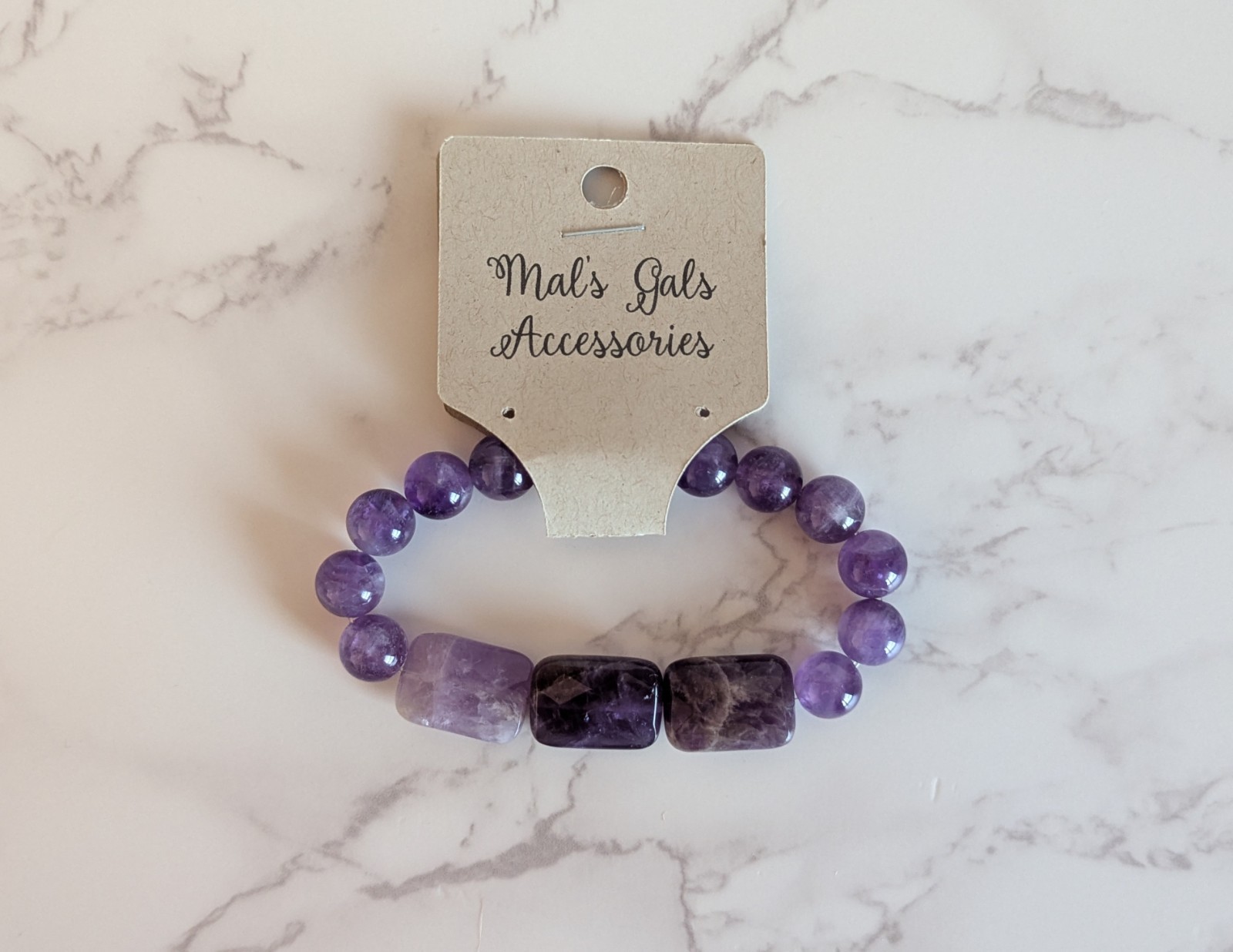 Purple Amethyst Beaded Stretchy Large Beads  7.5 Inches Long