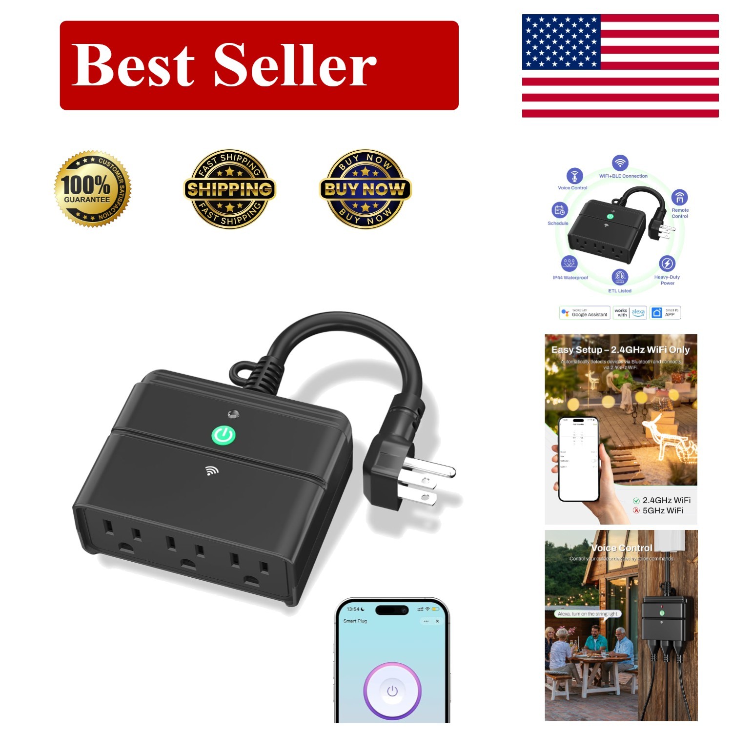 Smart Wi-Fi Heavy Duty Outdoor Outlet with Timer - Weatherproof & Voice Control
