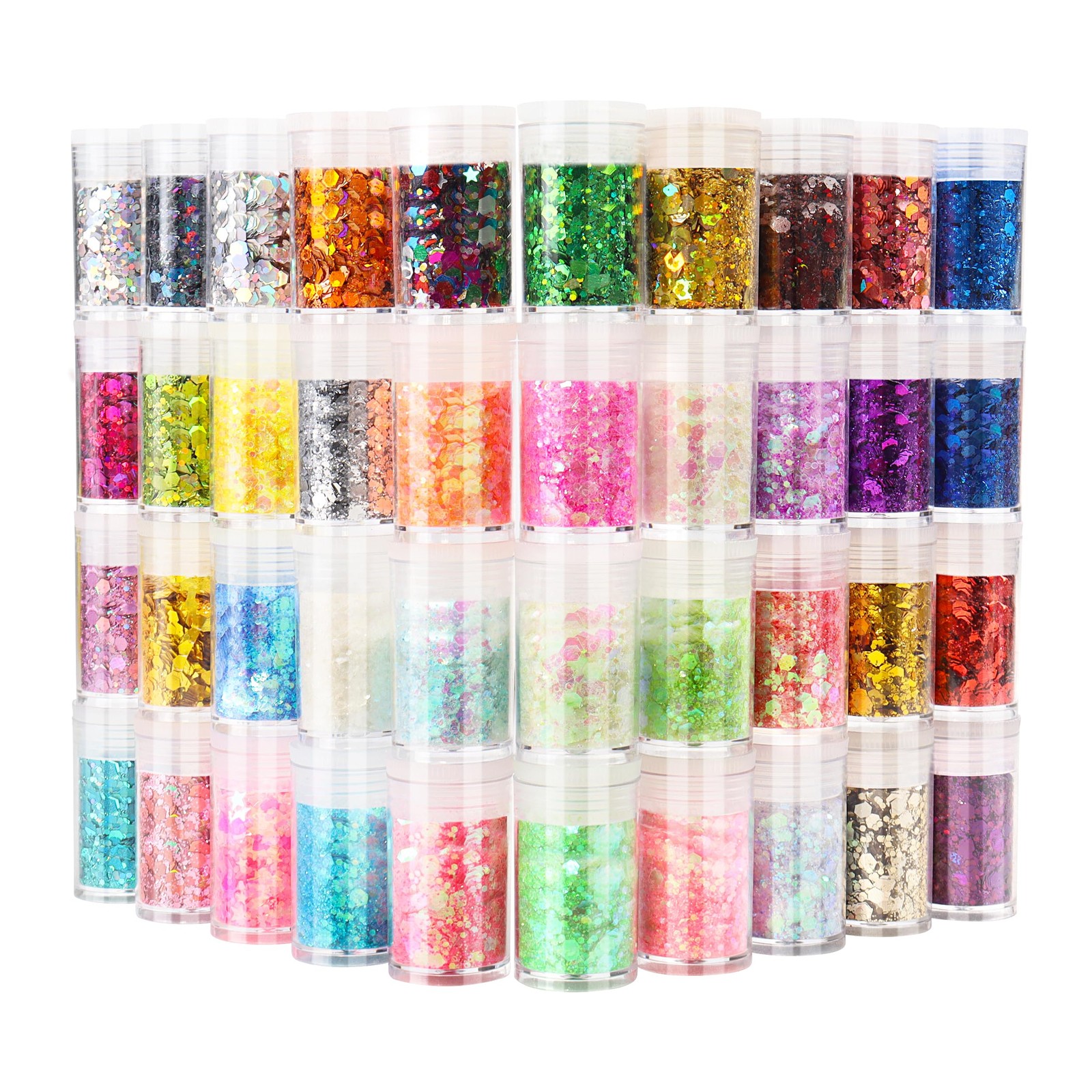 Holographic Glitter for Crafts, Chunky and Fine Mix, Set of 40 Colors, Cosmet...