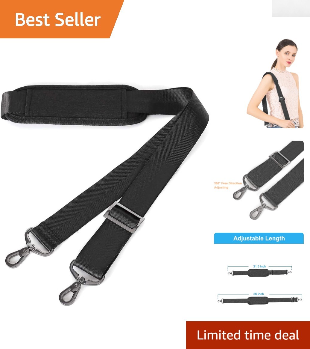 Durable 56-Inch Adjustable Shoulder Strap for Crossbody and Laptop Bags - Black