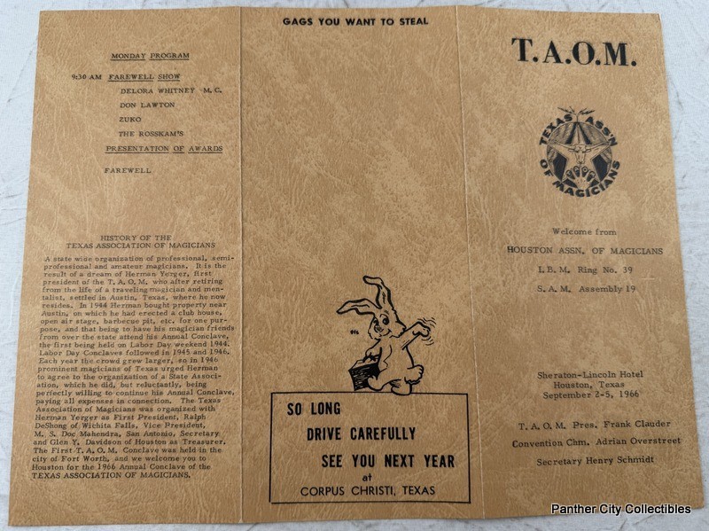 1966 T.A.O.M. Program Texas State Association Of Magicians Houston Magic
