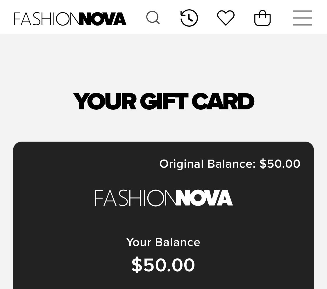Fashion Nova $50 Gift Card E Gift Card