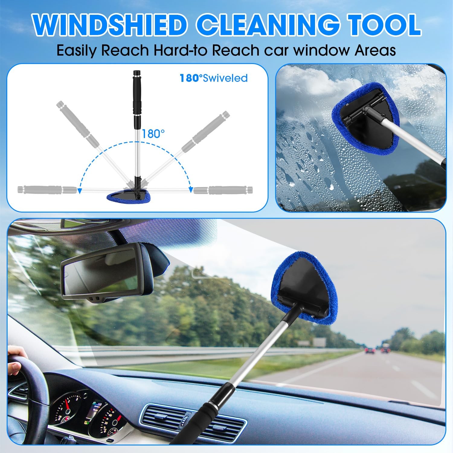 vioview Windshield Cleaner Tool, Car Interior Cleaning Kit with 1 pack, Blue