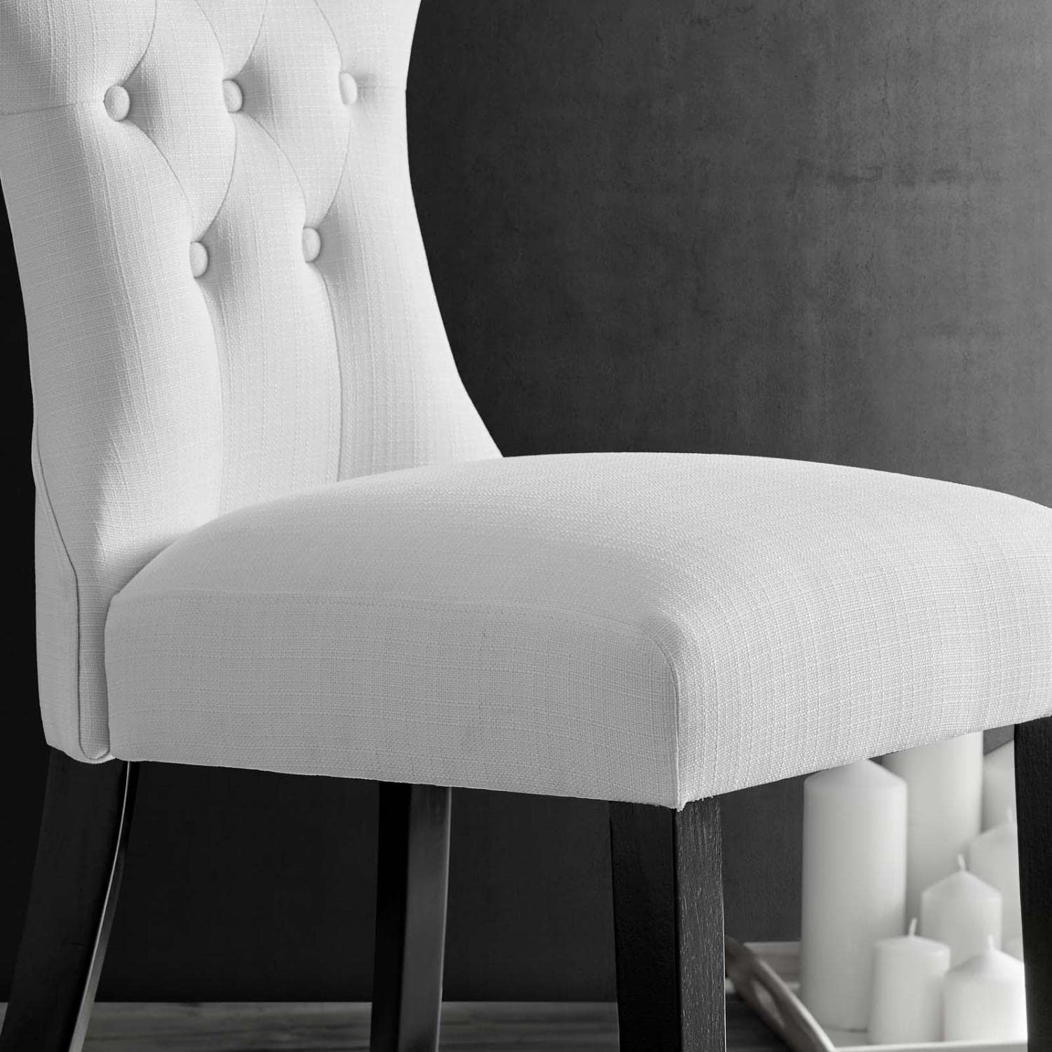 Maklaine Polyester Fabric and Rubberwood Dining Side Chair in White
