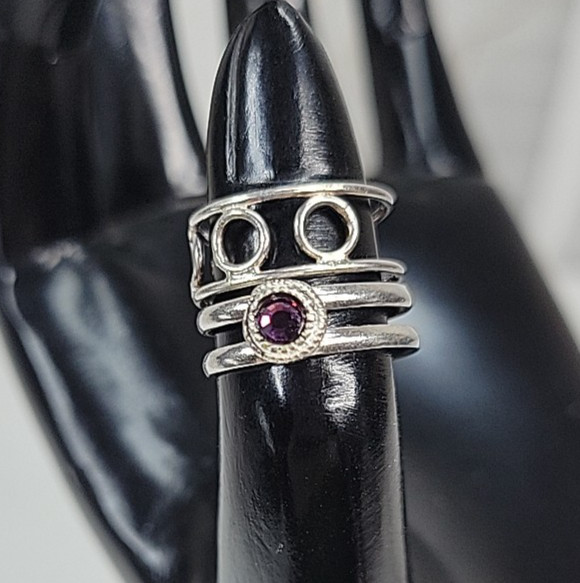 2-925 Silver Adjustable Toe Rings 1 w/Rhinestone/Crystal-Pink/Purple