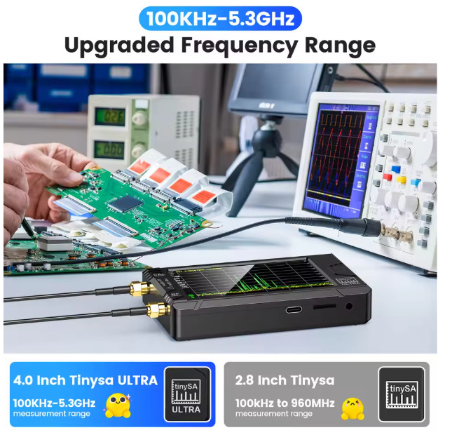DT TinySA Ultra Spectrum Analyzer, 4.0 Inches 100kHz to 5.3GHz Handheld 32GB