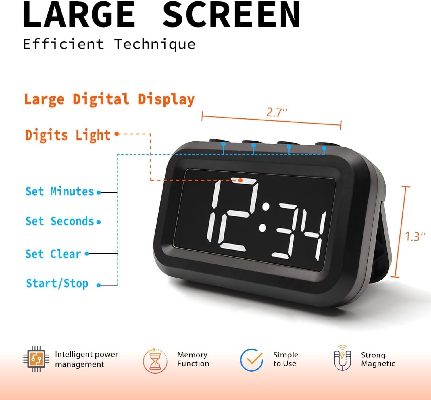 Multifunctional Digital Timer – Magnetic, for Kitchen, Study & Exercise