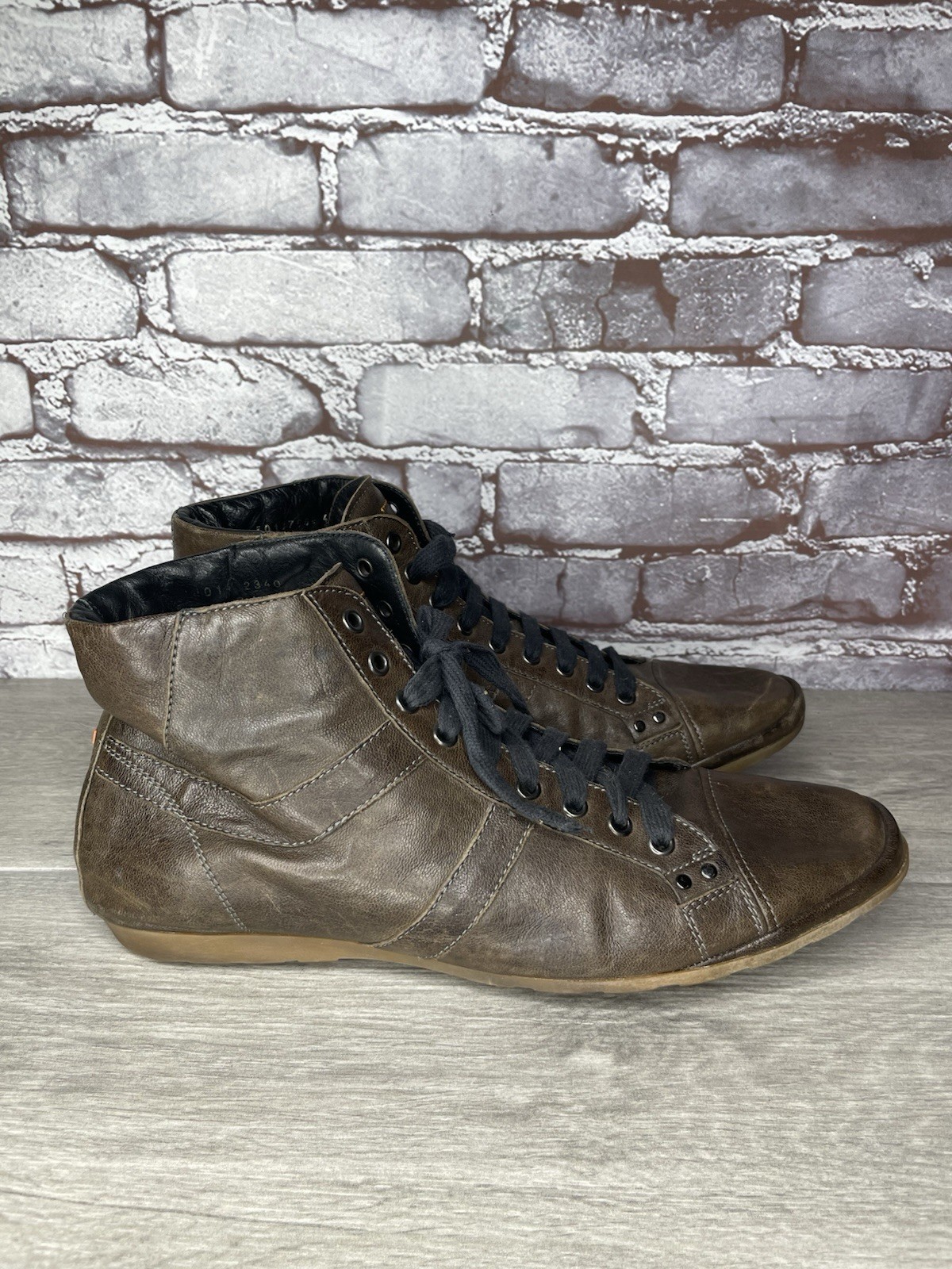Hugo Boss Men Sz 43 US 10 Brown Leather High Top Fashion Lace Up Sneakers Shoes