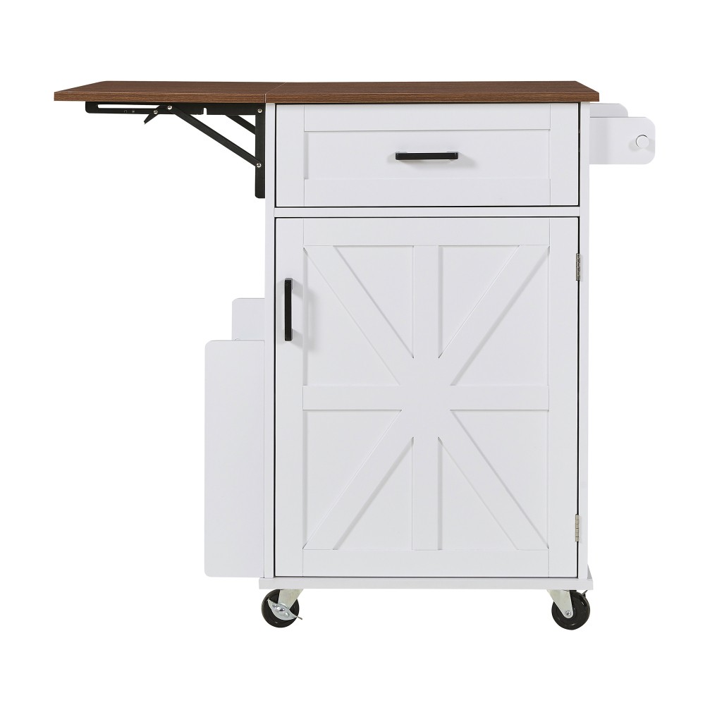 39.3" Farmhouse Kitchen Island with Drop Leaf, Kitchen Storage Island