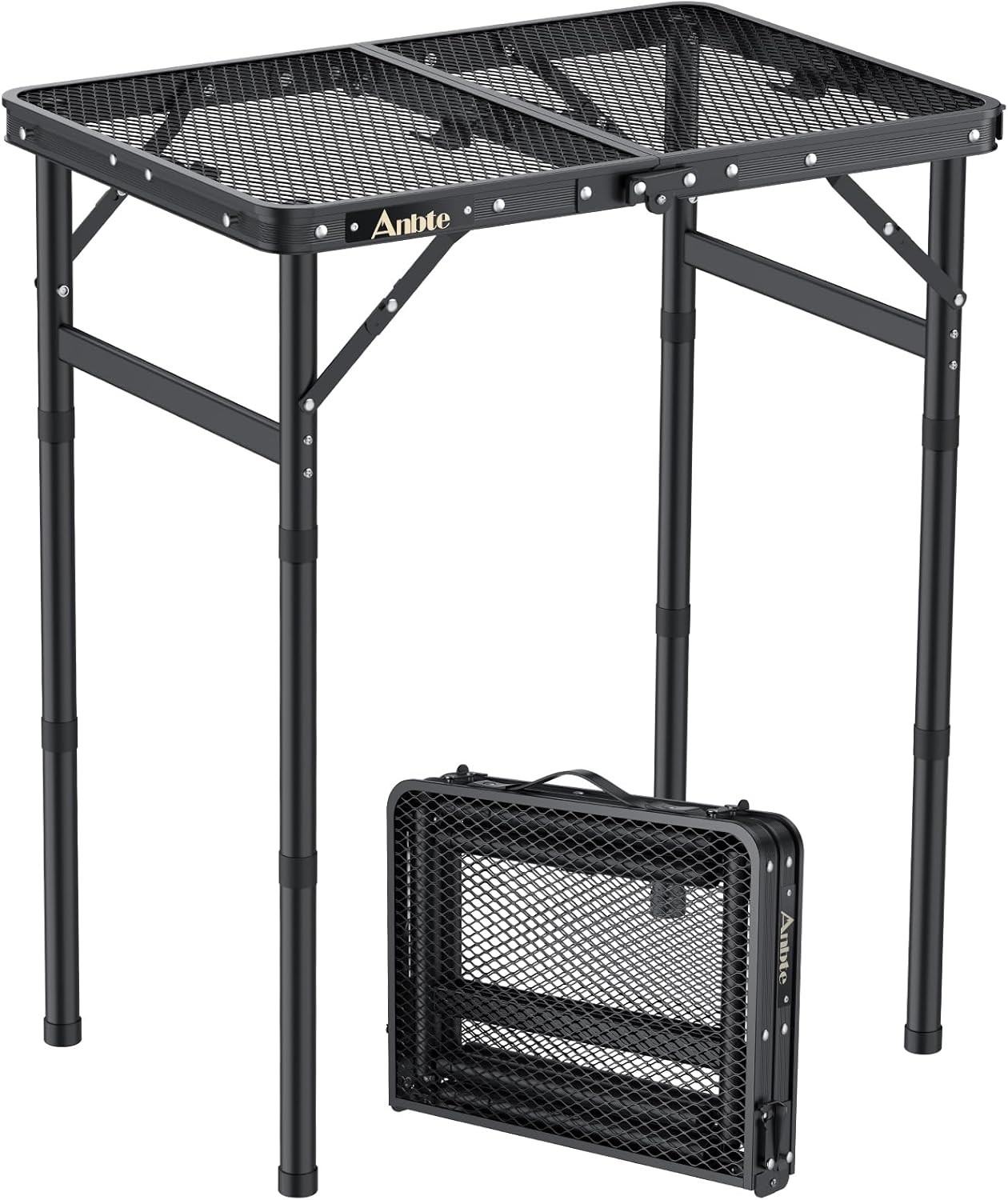 Folding Grill Table, Aluminum Camping Table Adjustable Height Max 27.5" Picnic T