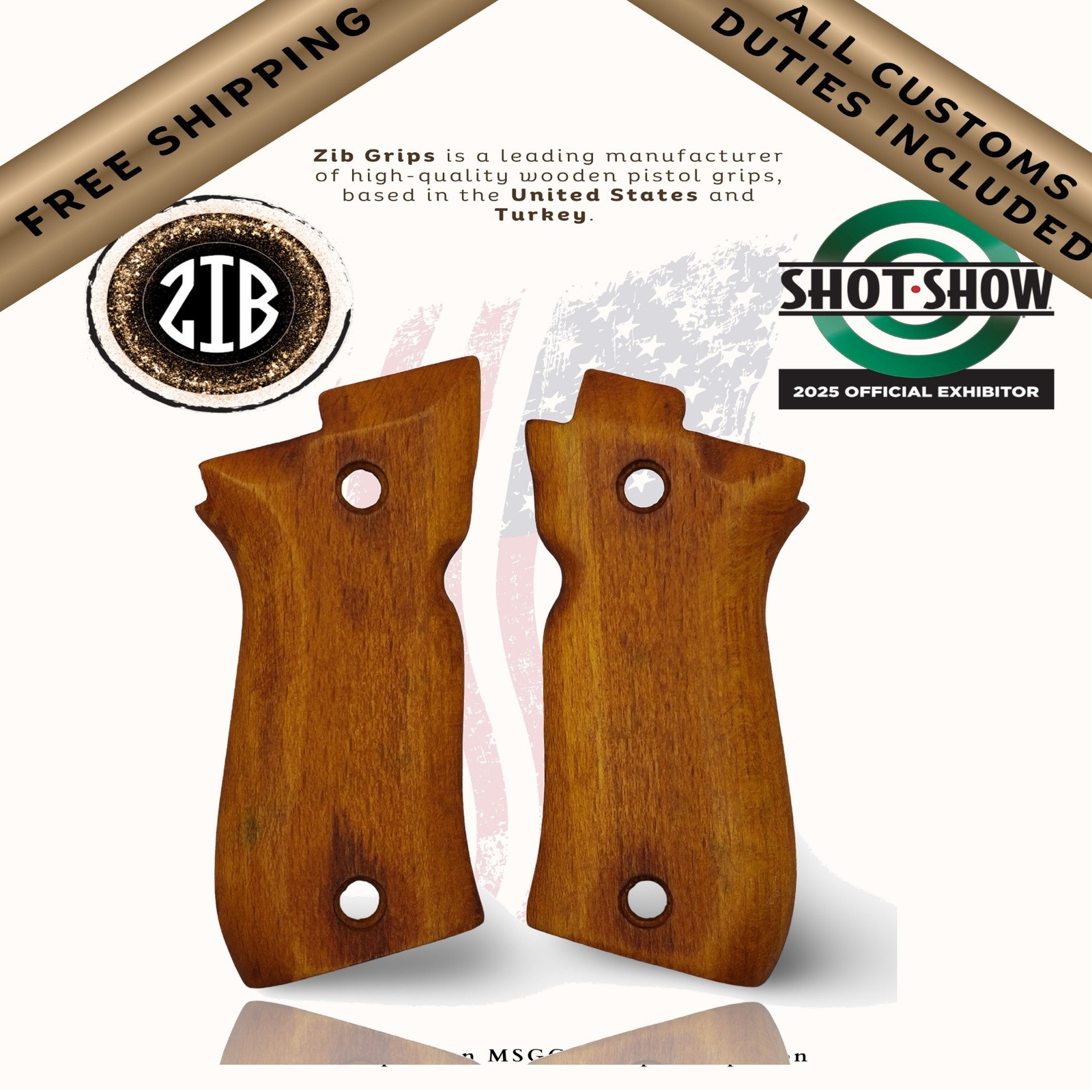 Zib Grips Wooden Series Pistol Grips Fits Beretta® F81