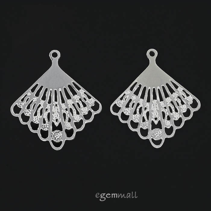 2 Sterling Silver Chinese Fan Pendant Charm Earring Chandelier Connector #51422