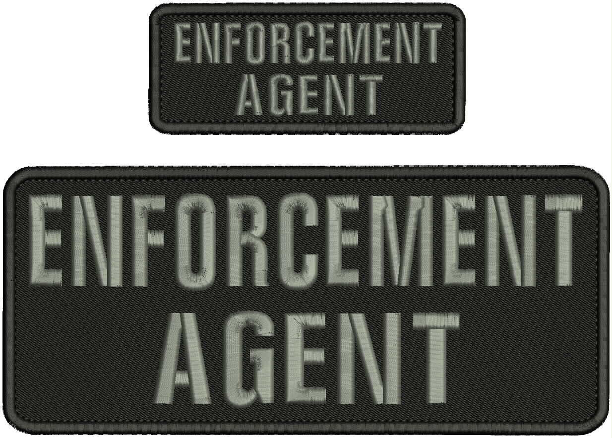 E AGENT Embroidery Patch 4x10 AND 2X5  Hook On Back gray on black