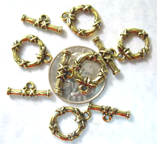 5 Antique Gold Criss Cross Toggle Toggles Clasp