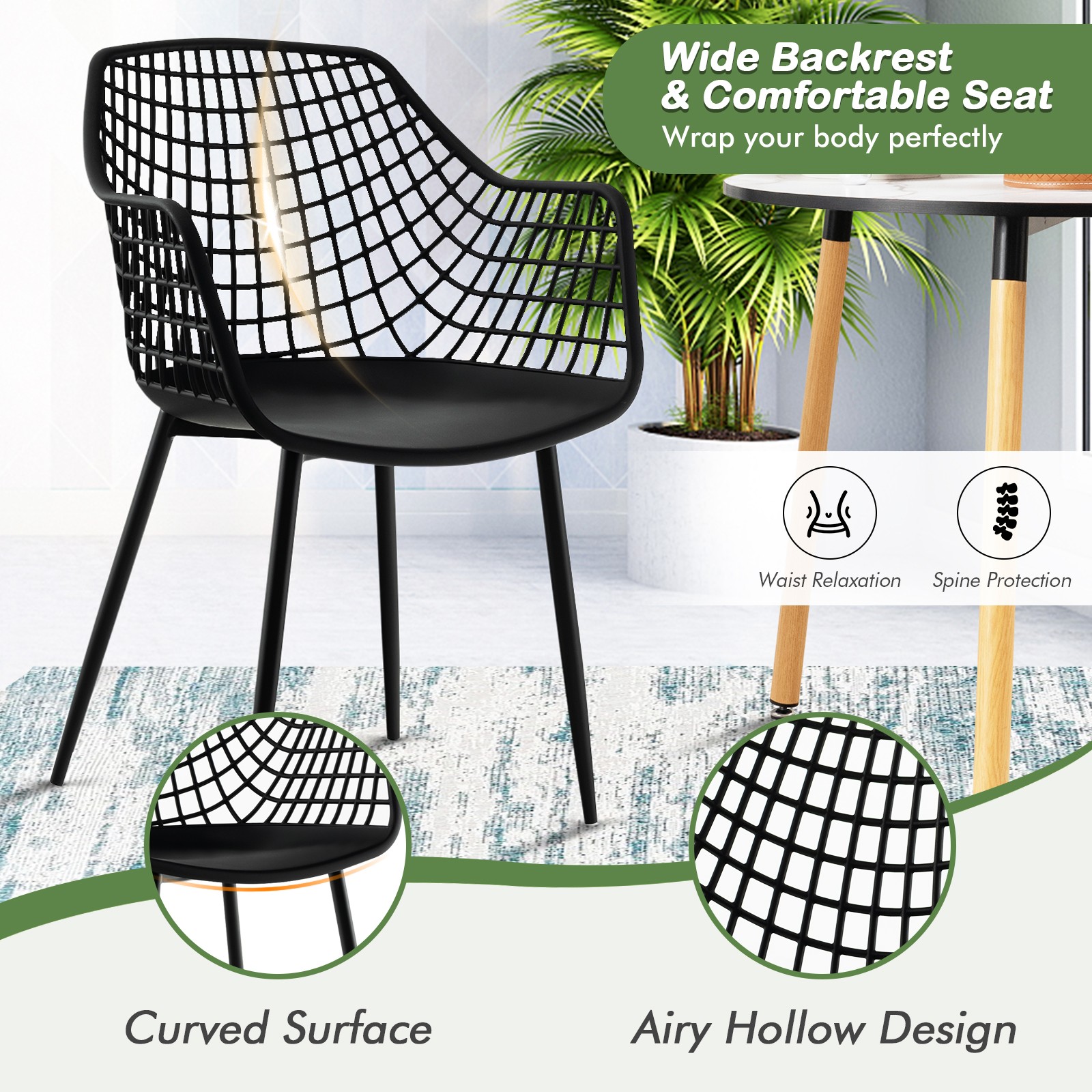 4 PCS Modern Dining Chair Leisure Chair Decorative Chair w/ 4 Metal Legs Black